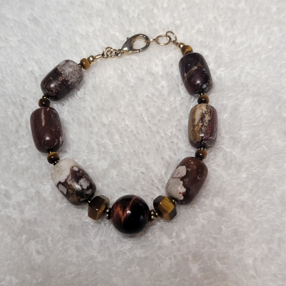 Mookaite and Tiger's Eye Stone Beaded Bracelet
